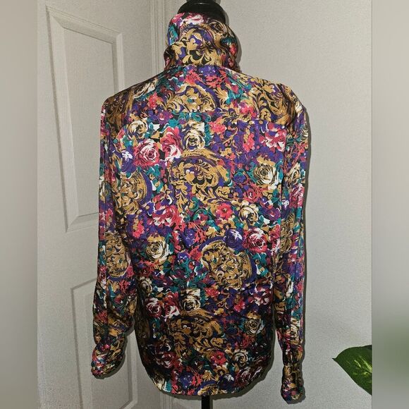 Vintage Christie &Jill Floral Abstract Print Long Sleeve Button-up Blouse Size 6 - Picture 2 of 13